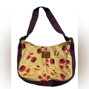 Yellow and burgundy floral shoulder bag purse